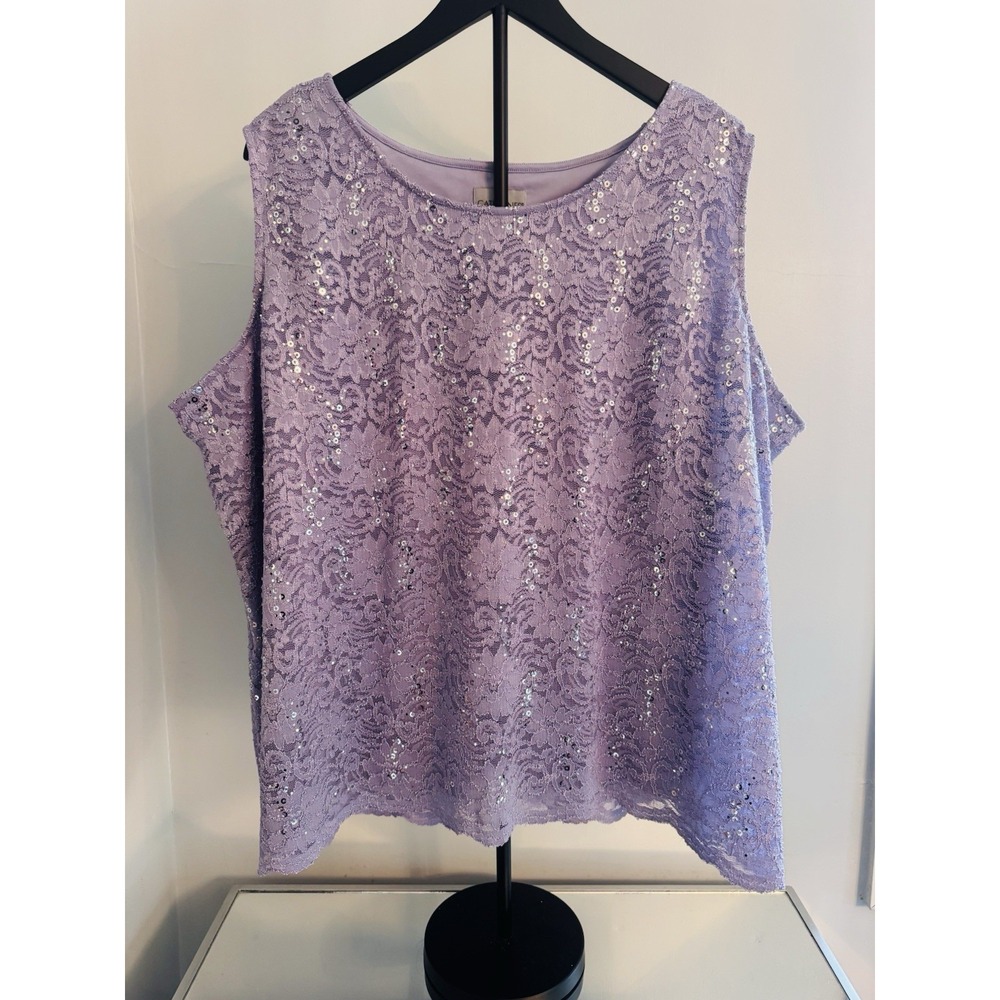 Catherines Lavender Purple Sequin Floral Lace Sleeveless Top 4X Petite
